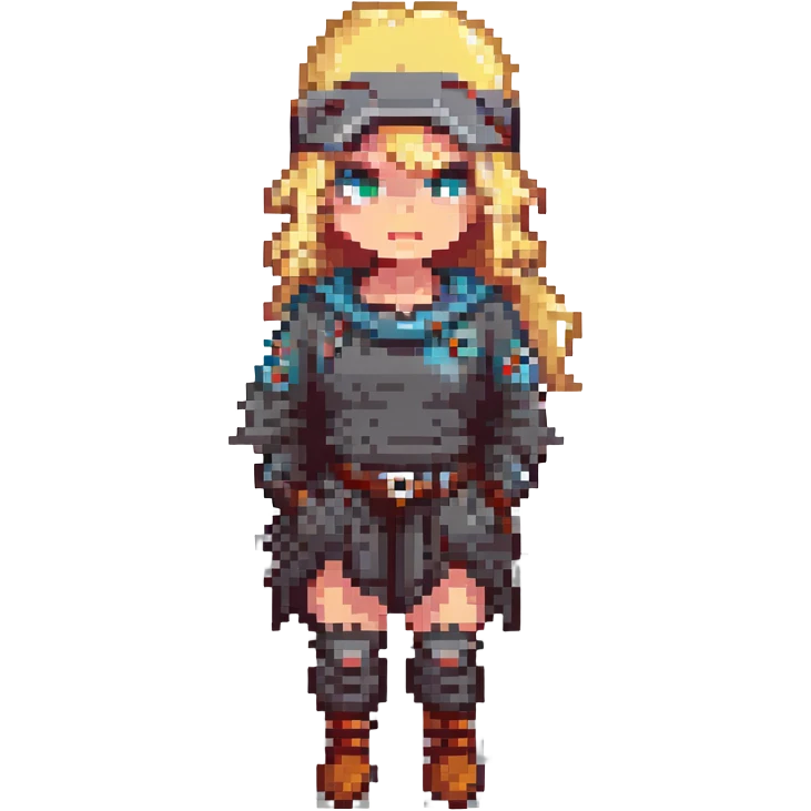 blonde woman wearing bandit outfit, dynamic pose, pixel art style emoji