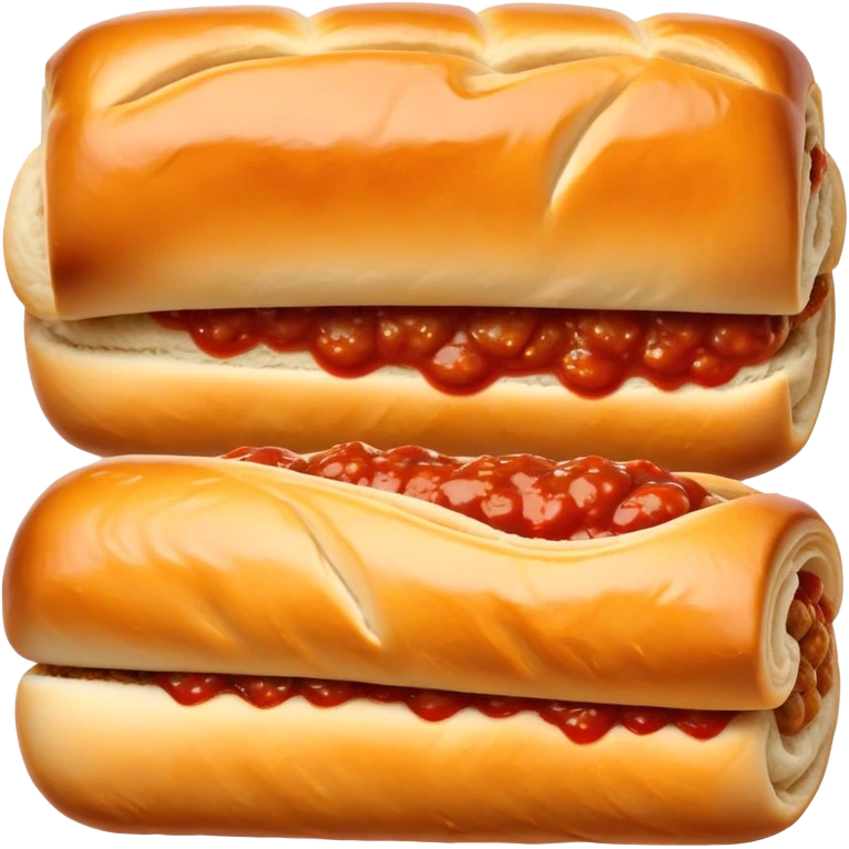 a sausage roll with a line small amount of tomatoe sauce on top emoji