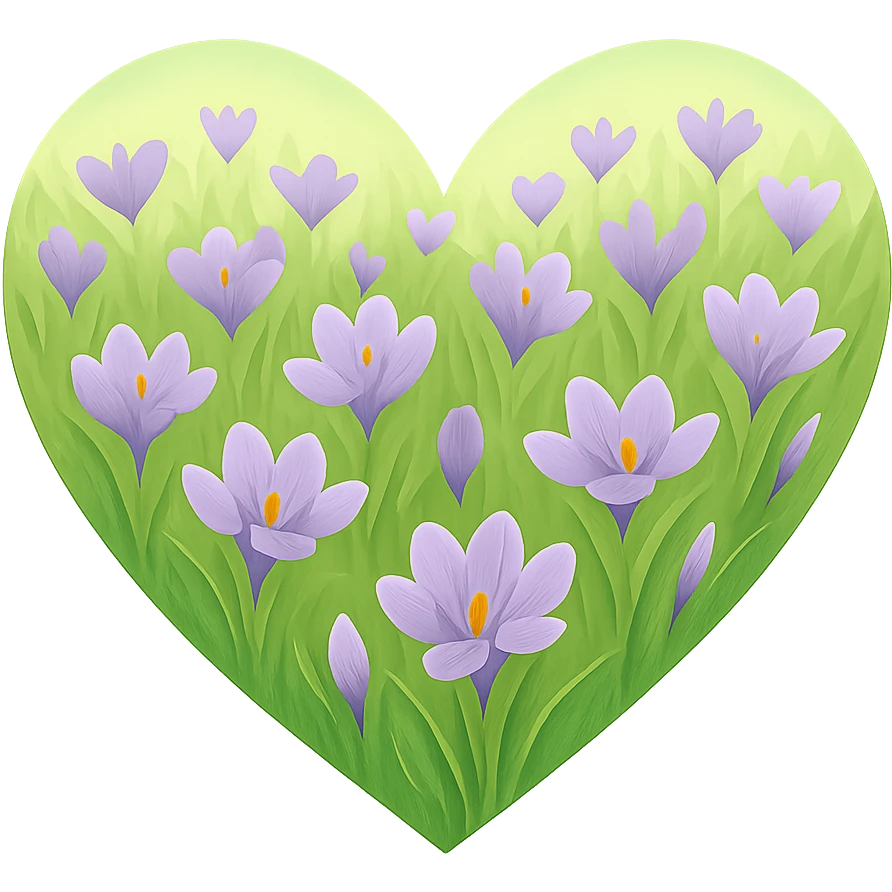 heart with a spring crocus meadow, clean digital illustration, no background emoji