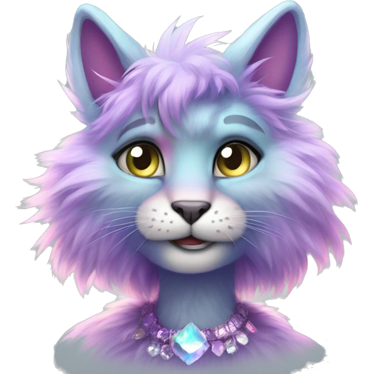 Furry, sparkle, iridescent, colorful, pastel, edgy, cool, fantasy beautiful, divine, animal, anthro, full body, fursona, feline emoji