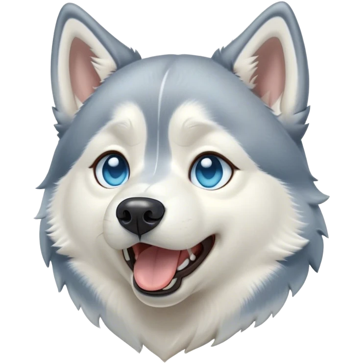 Cinematic Cute Yawning Siberian Husky Portrait Emoji, Head tilted slightly with a dramatic, wide-open yawn, showcasing a thick grey and white coat with a frosty sheen, floppy ears slightly drooping, round icy blue eyes barely open in drowsy contentment, Simplified yet irresistibly adorable features, highly detailed, glowing with a soft, cool glow, high shine, relaxed yet expressive, stylized with a touch of whimsy, bright and endearing, soft glowing outline, capturing the essence of a sleepy yet affectionate companion, so drowsy it feels like it could stretch out of the screen and curl up for a nap! emoji