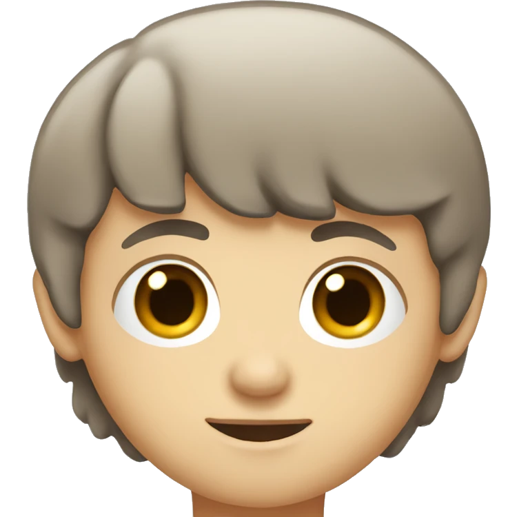 White boy with short dark brown hair, with bangs, brown eyes emoji