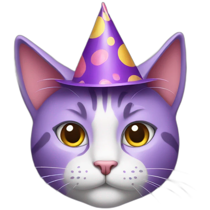 Purple cat wearing a party hat emoji