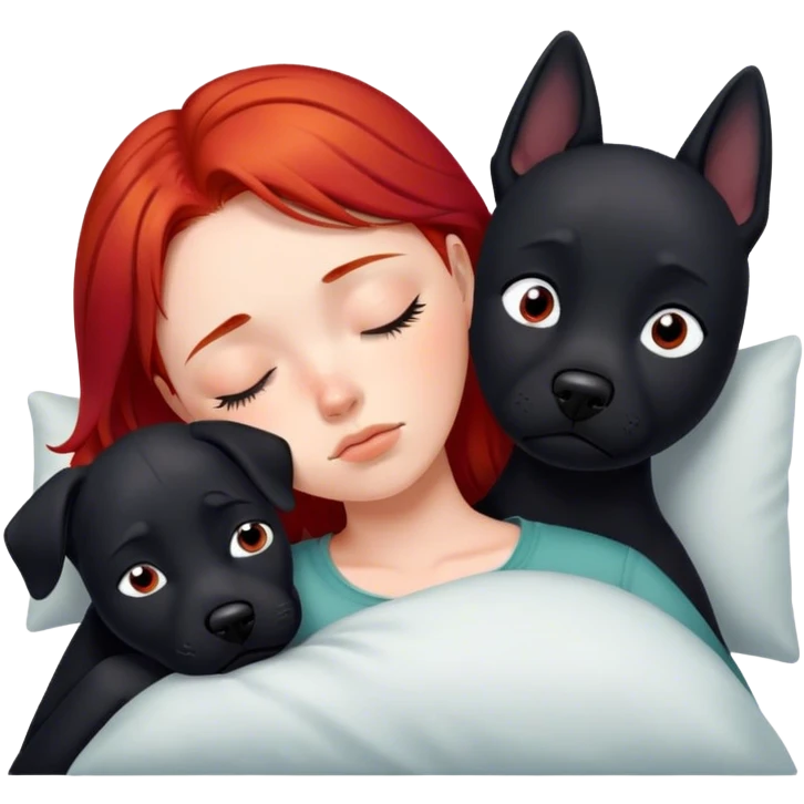 Red hair girl falling asleep with a black dog emoji