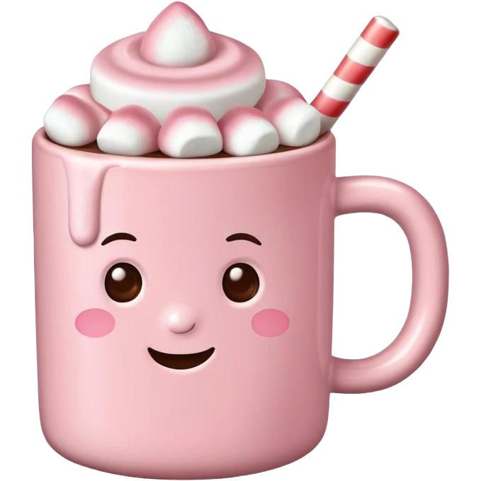 Light Pink mug of hot chocolate with marshmallows  emoji