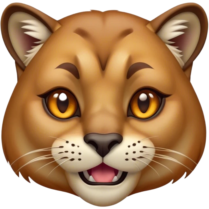 Cinematic Comical Cougar Portrait Emoji, Head tilted dramatically with an exaggeratedly amused expression, featuring a striking tawny Fur with bold dark accents and wide, expressive amber eyes filled with playful disbelief, Simplified yet hilariously expressive features, highly detailed, glowing with a slightly sassy glow, high shine, dramatic yet playful, stylized with an air of cheeky wilderness mischief, bright and endearing, soft glowing outline, capturing the essence of a spirited and over-the-top cougar, so meme-worthy it feels like it could pounce its way into internet fame instantly! emoji