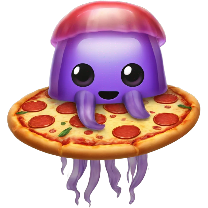 A jellyfish holding a pepperoni pizza emoji