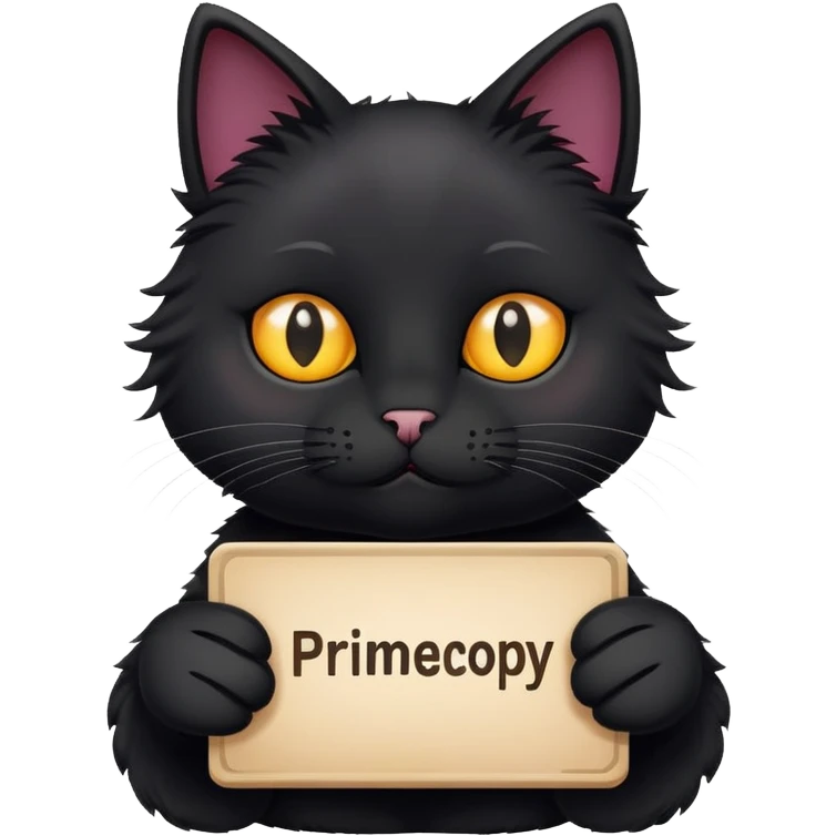 Black Cat holding a sign with the inscription "PrimeCopy" emoji