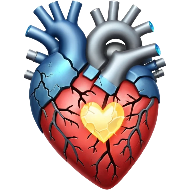 An old and barren heart with a glowing transparent heart inside it emoji