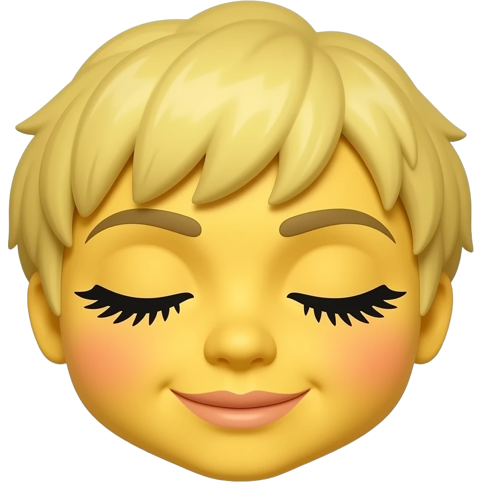 yellow emoji feminine face with eyelashes fluttering and blushing emoji