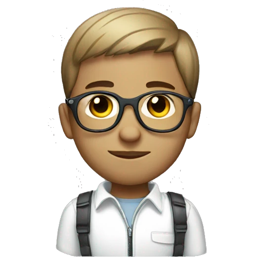 A boy with aviator glasses, short hair, and has a white skin emoji