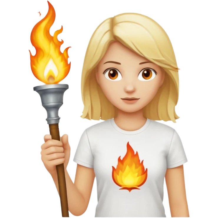 white tshirt blonde woman The torchbearer emoji