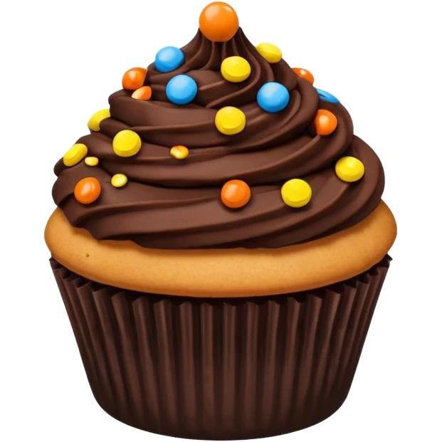 Cupcake dark chocolate dipped non swirly frosting with Reese’s pieces on top emoji