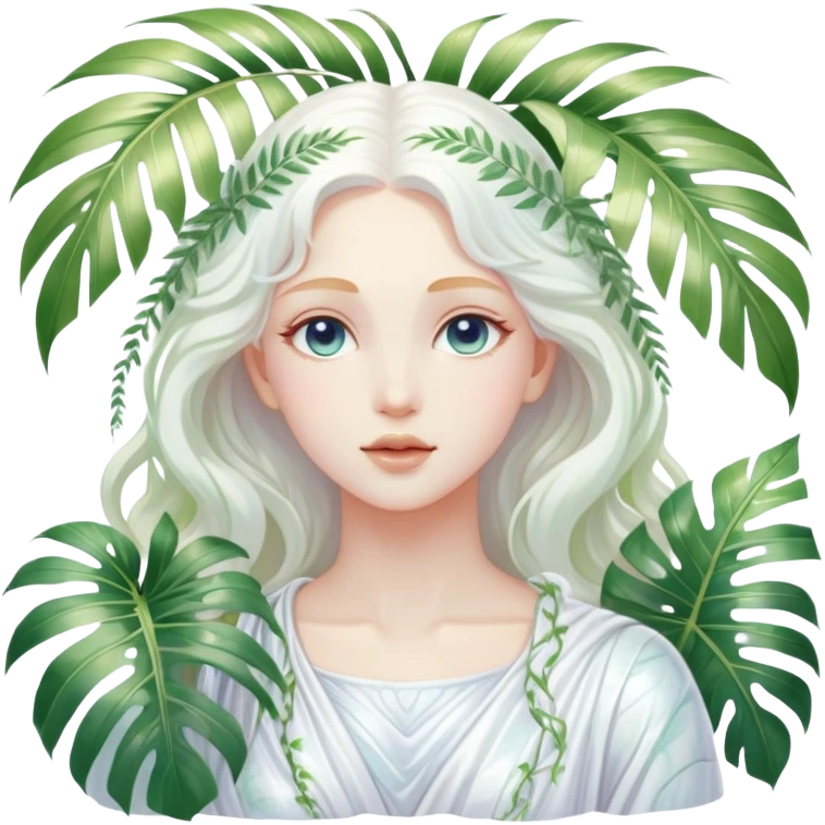 White marble dreamy divine godly angelic marble statue lady vines palm leaves tropical pastels glittery shiny aesthetic epic beautiful pretty scene scenery full picture  emoji