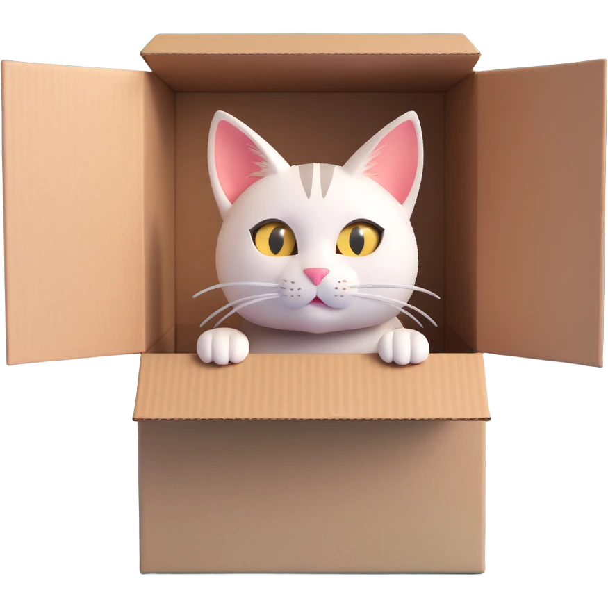 cat hiding inside a cardboard box just ears and eyes showing emoji