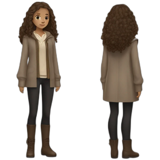 Hermione granger with Brown hair is black wizard clothese and à beige skin emoji