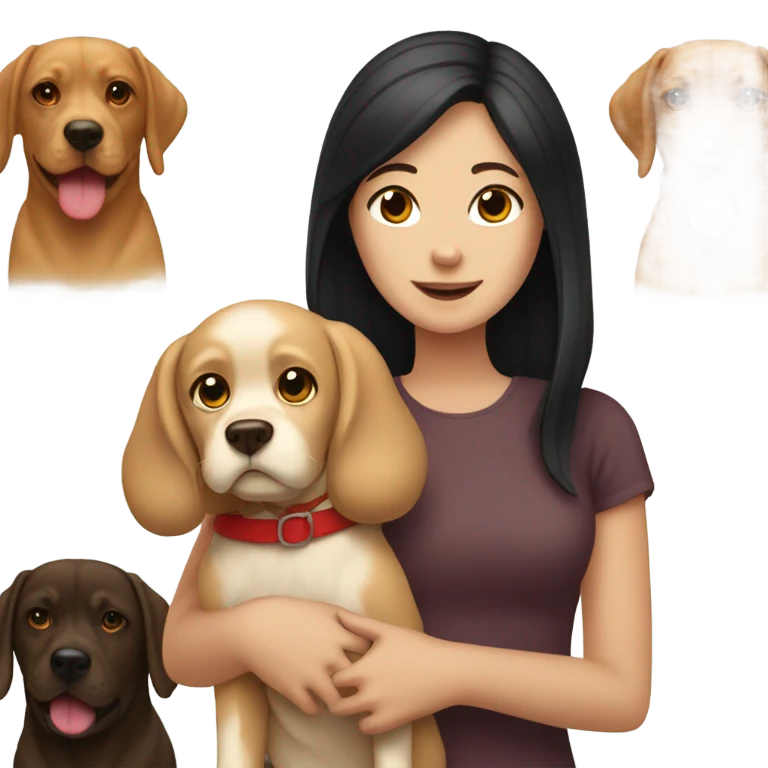 Black haired white girl holding red lab dog emoji