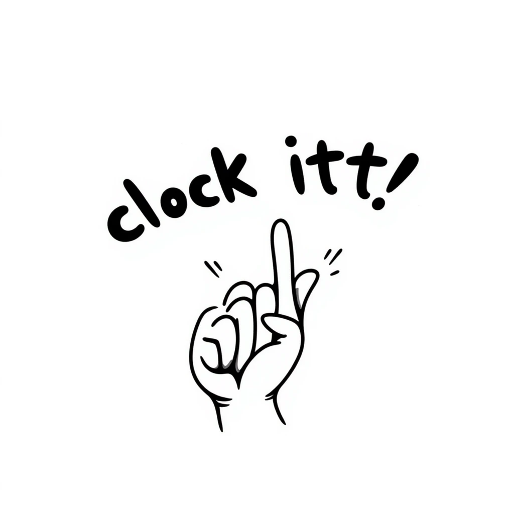 pinching hand emoji with the phrase 'clock ittt', doodle style, bold text emoji