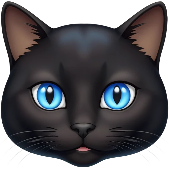 black cat face with bright blue eyes and a small white patch emoji