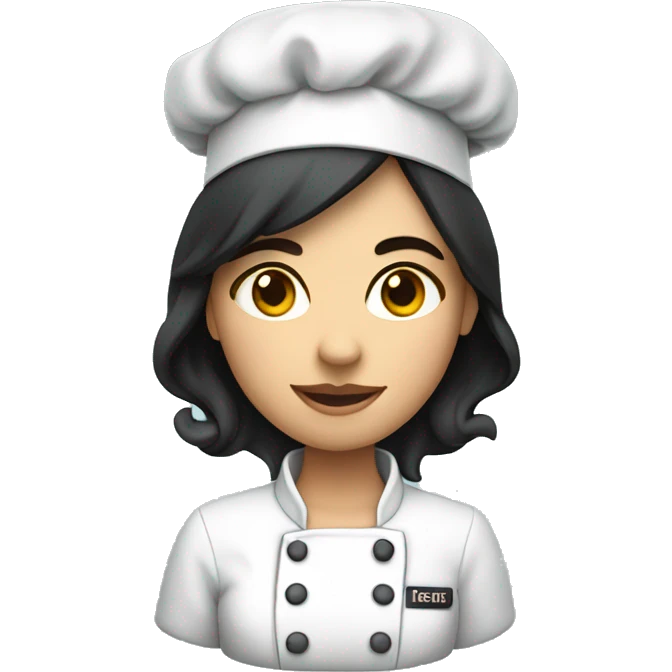 woman with dark hair and a chef hat wearinga chef jacket raising han emoji