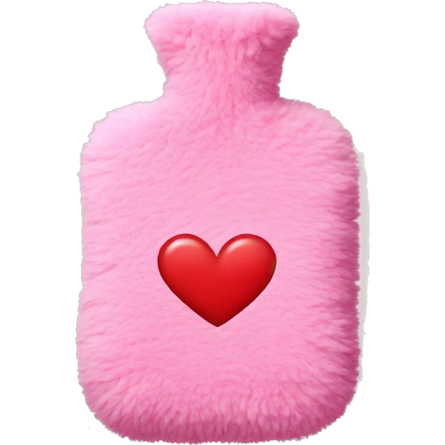 pink fluffy hot water bottle with red hearts emoji