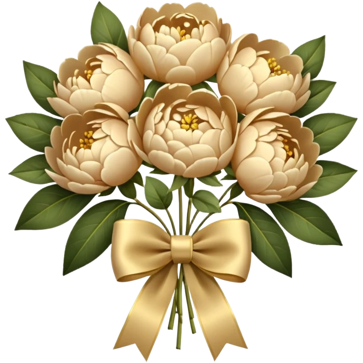 Beige peonies bouquet with golden bow emoji