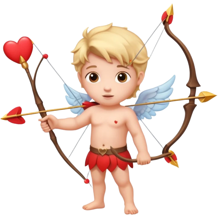 Adorable Cupid with his magical bow and arrow shooting love hearts emoji