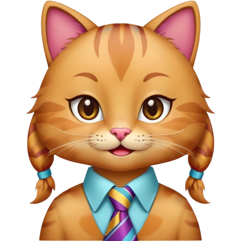 happy girl cat with eyelashes wearing a colorful necktie, cheerful expression emoji