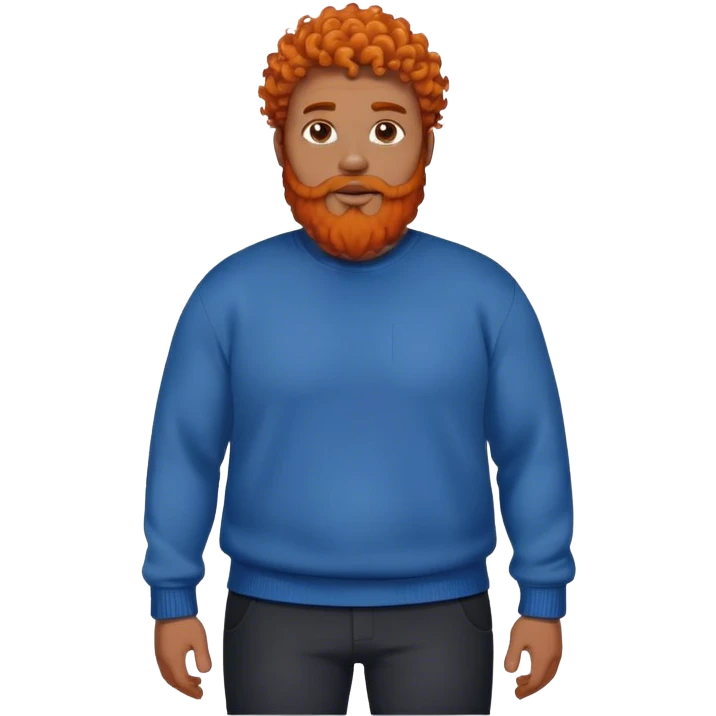 a big guy with black pants, a blue sweater, and he has a orange curly hair and orange curly beard emoji