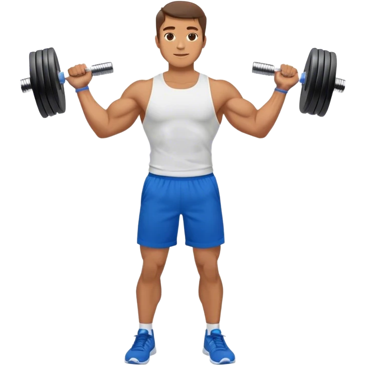 man with blue shorts doing side-lateral raise (T pose) with light dumbbells emoji