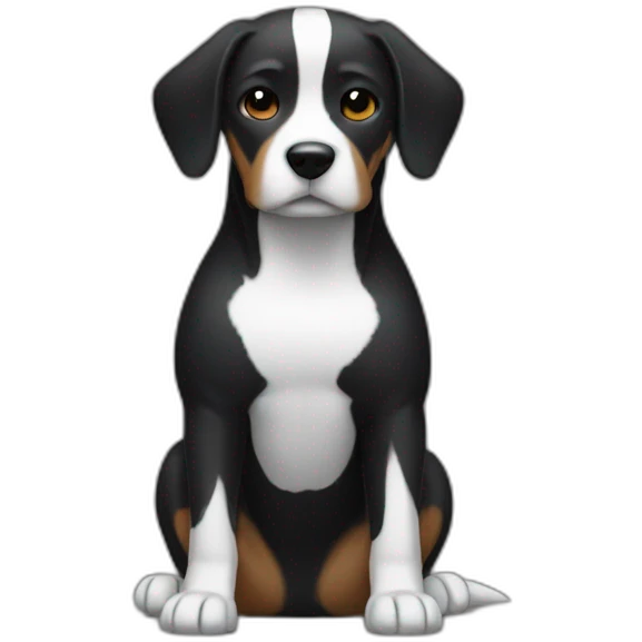 dog wearing a black sweatshirt with a big white x on it emoji