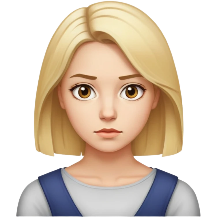 "- Nữ
- 25 tuổi
- Da trắng
- Tóc vàng ngang vai
- Mặt nghiêm túc
" emoji