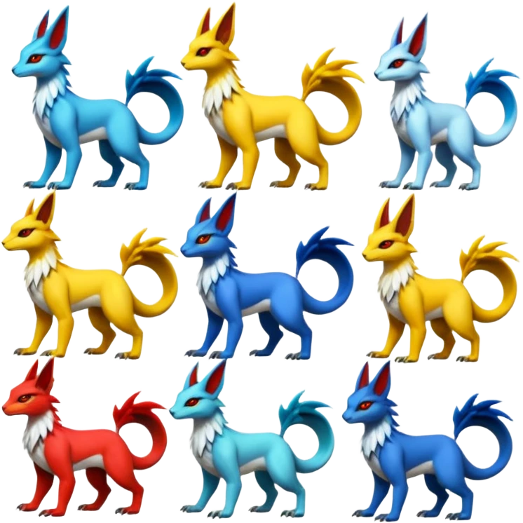 Tribal Tropical Exotic Colorful Renamon-Gryphon-Zeraora-Bastet-Koraidon-Latias-Vernid-Sergal-fusion-hybrid-creature emoji
