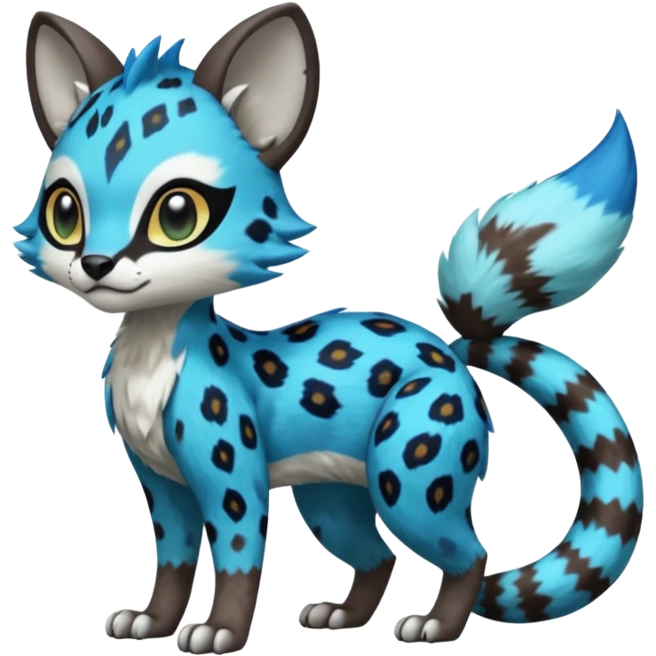 Colorful Meloetta-Sergal-Civet-Genet-Pokémon-Digimon-Fakémon-fusion-hybrid-creature with Cyan stripes and blue leopard-spot-markings  emoji
