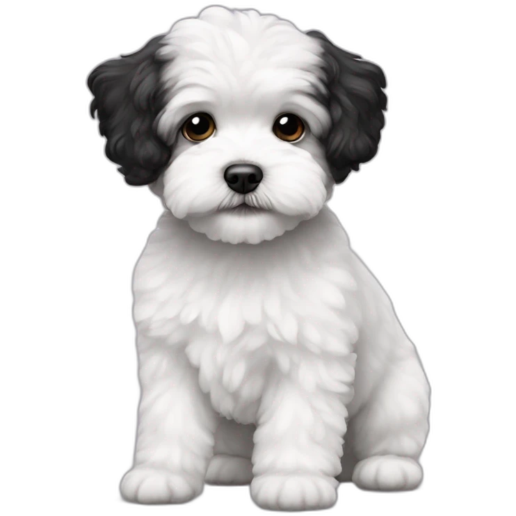 White maltipoo with black patch emoji