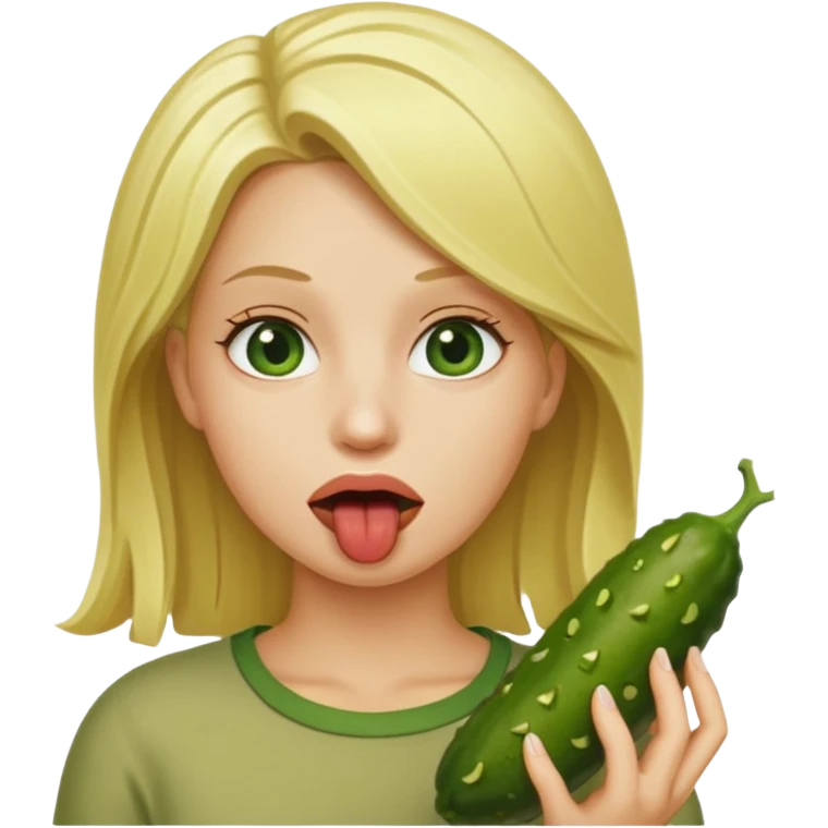 Blonde with a pickle in her mouth emoji