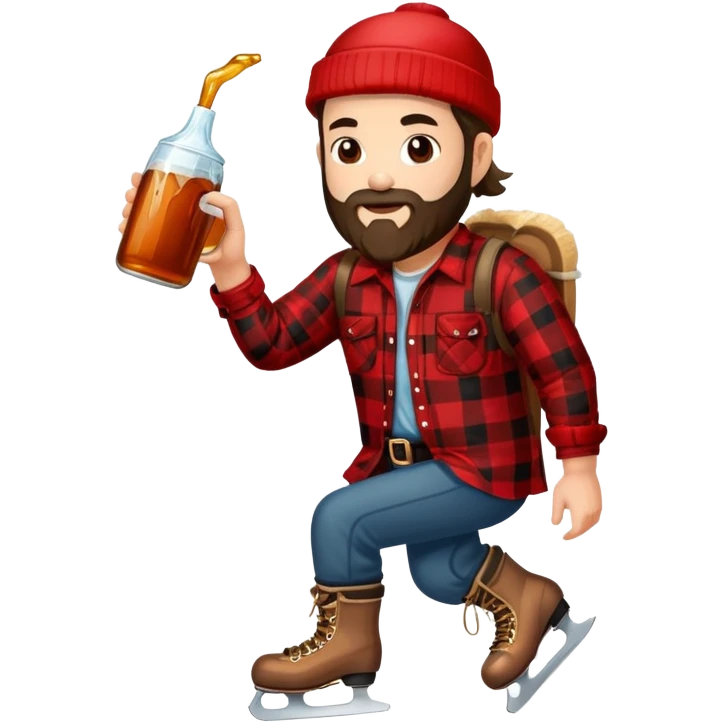 canadian lumberjack wearing red and black flannel shirt and drinking maple syrup and wearing ice skates emoji