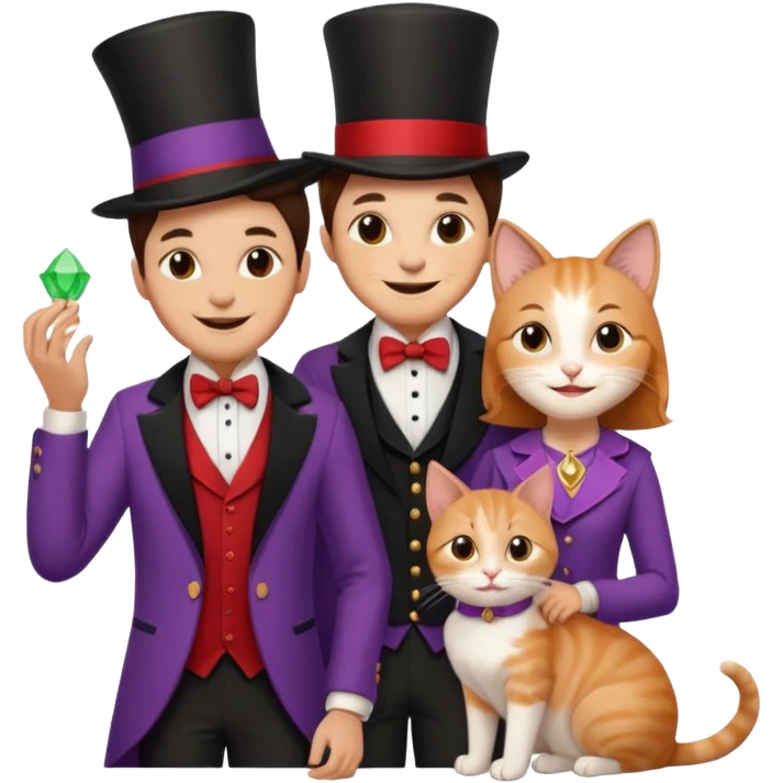 magician couple and their pet cat emoji