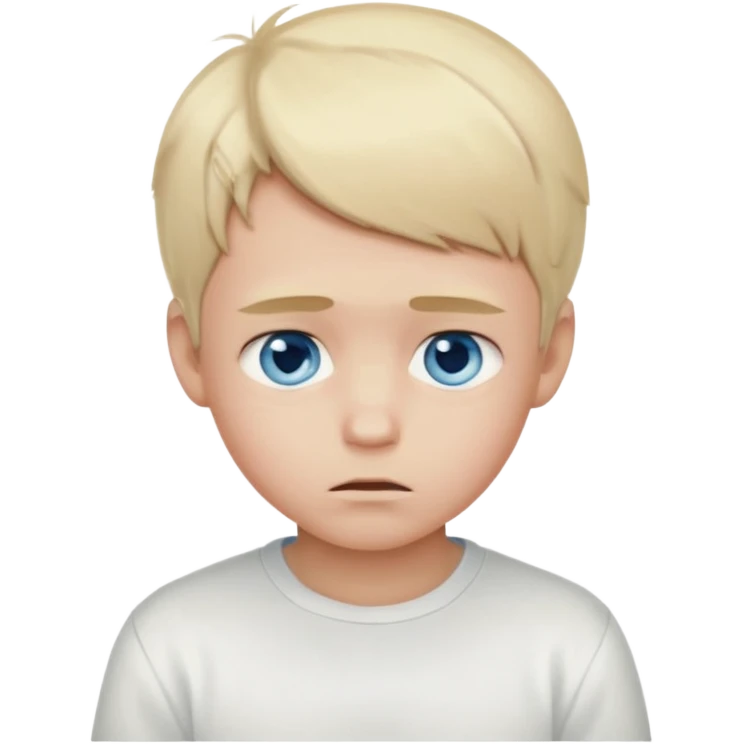 Light blonde,Shy , cute ,young Boy emoji, blue eyes, blushing, looking down, sad, white clothes emoji