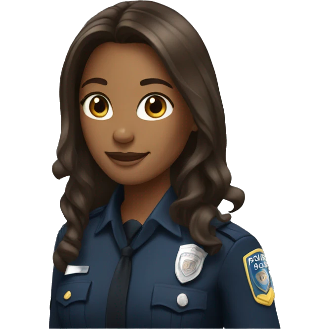 A police woman, brown skin., long hair, happy emoji