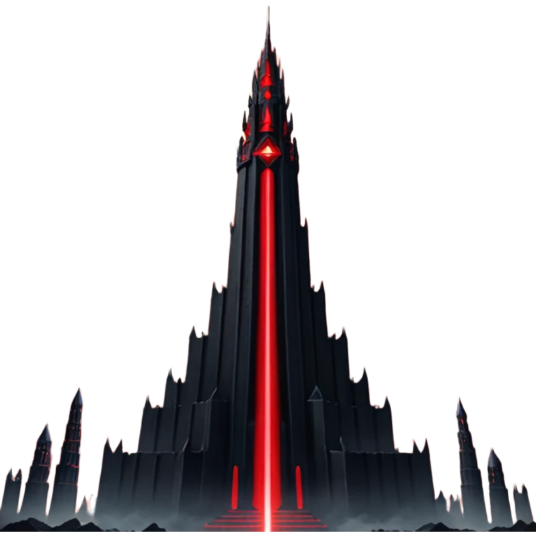 Barad Dúr from Lord of the Rings, Dark, giant Tower, with red laser beams shooting into the sky emoji