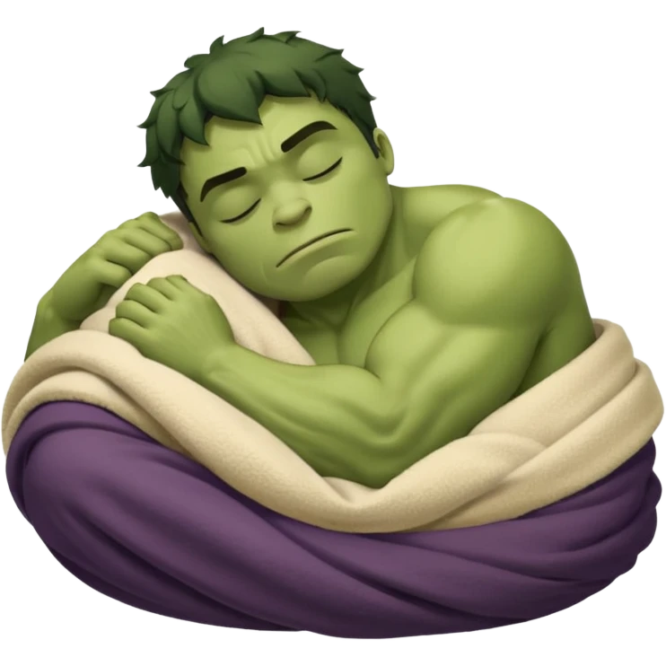Incredible Hulk eyes closed sleeping lying down curled up in a beige blanket up to his neck emoji
