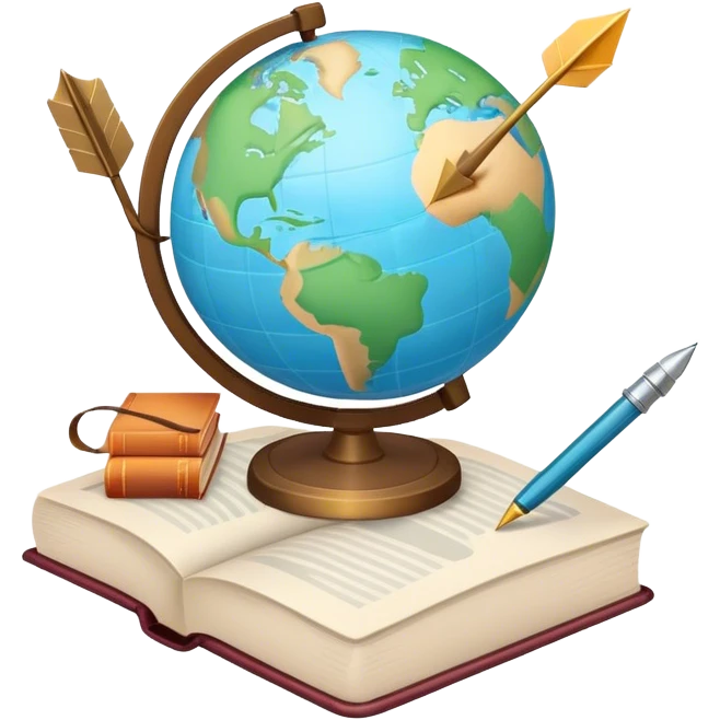 Create an emoji representing language translation. The design should feature a globe in the background, symbolizing international communication. In front of the globe, place two books or sheets of paper with texs on them and a pen nearby to indicate the act of writing. Add two arrows pointing in opposite directions between the sheets to represent the translation process. Use a clean and professional color palette with blues, greens, and neutral tones. Make the background transparent. emoji