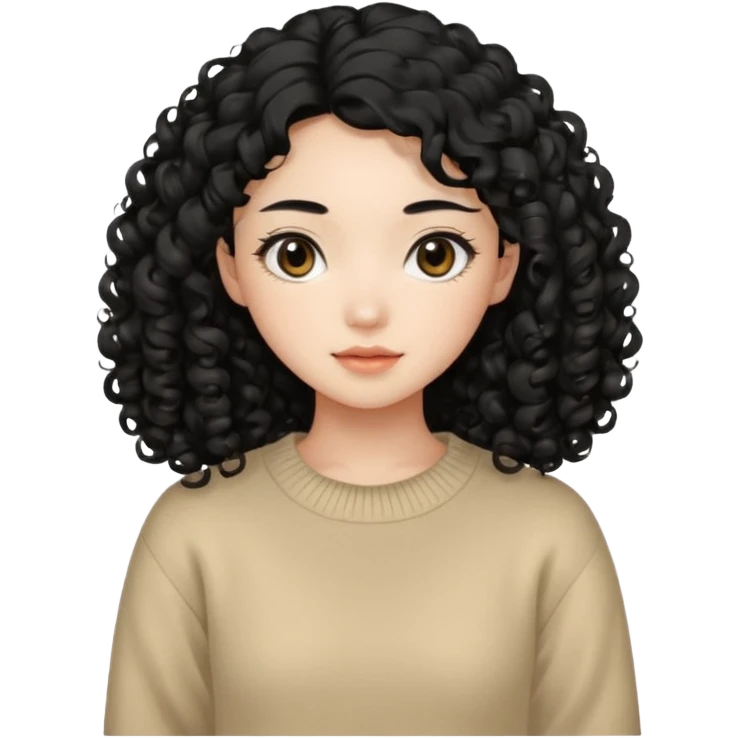 Beautiful girl,Black hair, curly long hair,Black eyes,Chinese, beige sweater  emoji