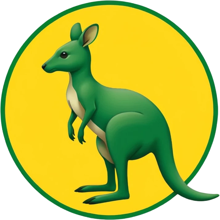A green silhouette of a kangaroo standing side on facing left ways in a yellow circle in a green rectangle please make it like a flag? emoji