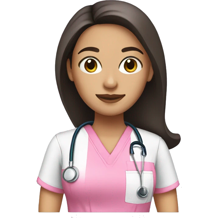 Light skinned Mexican female nurse with long dark brown hair and pink scrub top  emoji