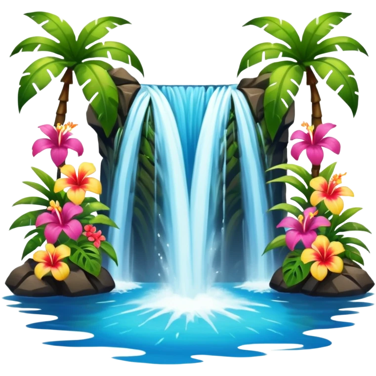 Hawaiian waterfall with flowers emoji