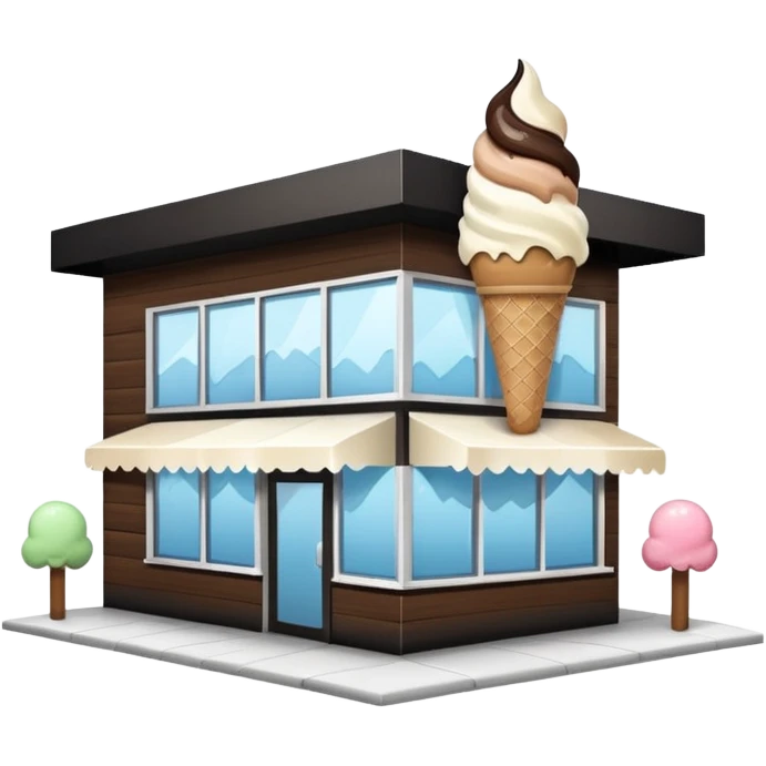 ice cream store at an angle, modern building wood, gray, white materials modern, at an angle emoji