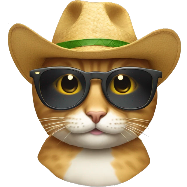 Un gato con gafas de sol geniales y sosteniendo dinero con un sombrero genial. emoji