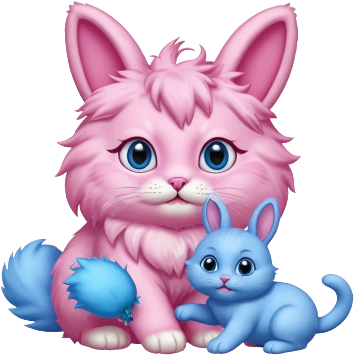 pink cat and blue bunny playing emoji